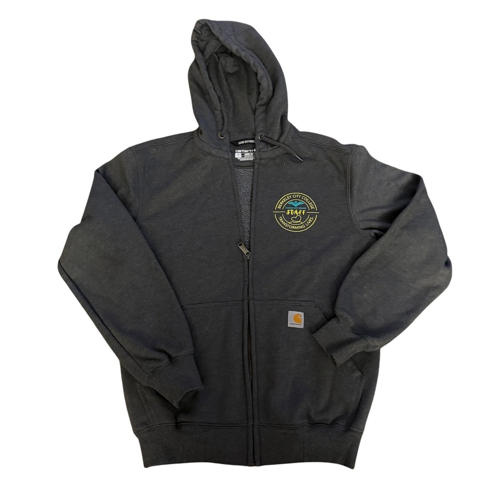 Vintage Carhartt Zip Hoodie Berkeley City College Staff Gray Small Loose